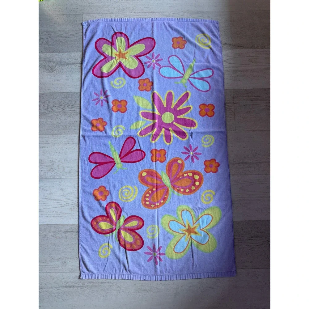 VINTAGE Jay Franco Butterfly Flower Beach Towel Kids OS Purple Good Y2K